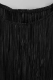 Mandarijnrood Casual effen patchwork gevouwen rechte jurken met ronde hals
