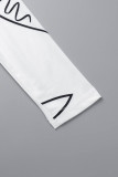 Weiß Sexy Casual Print Basic O-Ausschnitt Langarm-Kleider