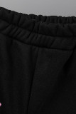 Noir Casual Sportswear Imprimé Patchwork Col À Capuche Manches Longues Deux Pièces