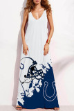 Белое синее сексуальное повседневное длинное платье с вырезом на спине и бретельками с принтом Платья