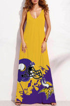 Желто-фиолетовый сексуальный повседневный принт с открытой спиной на бретельках длинное платье платья