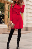 Prendas de abrigo con cuello vuelto de retazos sólidos casuales de color rojo rosa