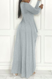 Grey Casual Solid Patchwork Asymmetrical O Neck Long Sleeve Two Pieces