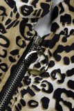 Agasalhos com estampa de leopardo estampa casual patchwork babado com zíper