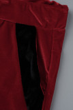 Tenue de sport décontractée rouge Patchwork solide col à capuche manches longues deux pièces