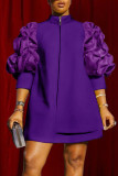 Violet élégant solide patchwork pli cardigan à fermeture éclair col une ligne robes