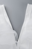 Белые элегантные однотонные платья в стиле пэчворк с V-образным вырезом и юбкой на один шаг