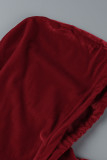 Röda Casual Sportswear Solid Patchwork Hood Collar Långärmad Tvådelad