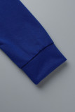 Colletto con cappuccio patchwork stampa lettera casual blu manica lunga due pezzi