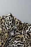 Khaki Casual Print Patchwork Flounce Zipper Collar Outerwear