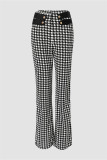 Zwarte casual broek met patchworkprint en normale hoge taille