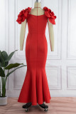 Lila, elegante, solide Patchwork-Applikationen mit V-Ausschnitt, Abendkleid, Kleider
