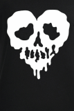 Black Casual Party Print Skull Patchwork O Neck T-Shirts