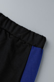 Blauwe casual patchwork-patchwork-kraag met capuchon, lange mouw, tweedelig