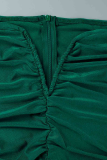 Vert Sexy Solide Patchwork De L'épaule Trompette Sirène Robes