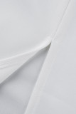 Weiße, elegante, solide Patchwork-Kleider mit V-Ausschnitt und One-Step-Rock