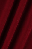 Roupa esportiva casual vermelha com patchwork sólido gola com capuz manga longa duas peças