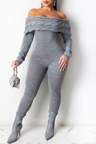Grey Street Solid Patchwork Off the Shoulder Skinny Jumpsuits