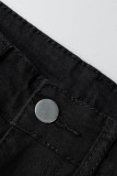 Vaqueros de mezclilla regular de cintura alta con abertura de patchwork sólido casual negro