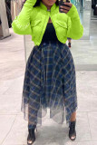Флуоресцентный зеленый повседневный сплошной лоскутный кардиган с воротником-стойкой Верхняя одежда