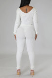White Casual Sportswear Solid Patchwork V Neck Long Sleeve Two Pieces
