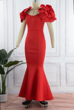 Lila, elegante, solide Patchwork-Applikationen mit V-Ausschnitt, Abendkleid, Kleider