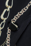 Roxo ciano estampado casual botões patchwork agasalhos com gola virada para trás