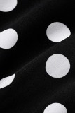 Zwarte Casual Dot Print Patchwork Vierkante Kraag Lange Mouw Grote Maten Jurken