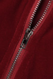 Roupa esportiva casual vermelha com patchwork sólido gola com capuz manga longa duas peças