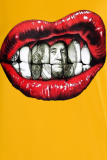 Amarillo Casual Street Lips Impreso Patchwork O Cuello Tops