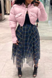 Capispalla rosa casual con collo alla coreana cardigan patchwork solido