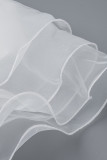 Vestidos de falda de un paso con cuello en V de patchwork sólido elegante blanco