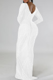 Robe de soirée blanche sexy en patchwork solide transparente à col rond