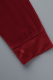 Ropa deportiva casual roja Patchwork sólido Cuello con capucha Manga larga Dos piezas