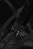 Черные сексуальные повседневные однотонные лоскутные платья с V-образным вырезом и длинным рукавом