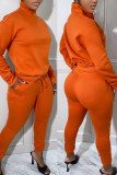 オレンジ カジュアル ソリッド パッチワーク ジッパー カラー 長袖 XNUMX ピース