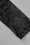 Svarta sexiga Casual Solid Patchwork V-hals långärmade klänningar