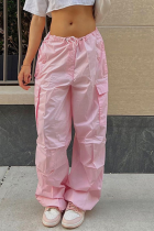 Pink Street Solid Patchwork Draw String Harlan Cintura media Pantalones de color sólido Harlan