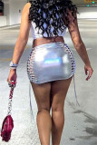 Серебряная сексуальная повседневная однотонная облегающая юбка со средней талией