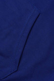 Azul Casual Estampado de letras Patchwork Cuello con capucha Manga larga Dos piezas