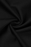 Schwarzes, lässiges Patchwork, heißes Bohren, durchsichtiger O-Ausschnitt, langärmlige Kleider in Übergröße