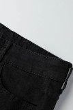 Jeans jeans casual preto casual patchwork com fenda e cintura alta