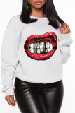 Black Casual Street Lips Printed Patchwork O Neck Tops