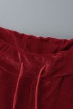 Röda Casual Sportswear Solid Patchwork Hood Collar Långärmad Tvådelad