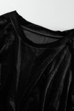 Черные повседневные однотонные платья в стиле пэчворк с круглым вырезом и длинными рукавами