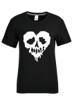 Schwarze, lässige Party-Print-Totenkopf-Patchwork-T-Shirts mit O-Ausschnitt