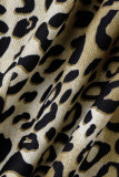 Estampado de leopardo Estampado casual Patchwork Volante Cuello con cremallera Prendas de abrigo