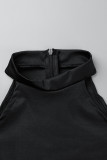 黒のセクシーな固体包帯中空アウト パッチワーク バックレス スリット ストレート ドレス