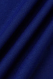 Blauwe casual patchwork-patchwork-kraag met capuchon, lange mouw, tweedelig