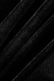 ブラック カジュアル ソリッド パッチワーク 小帯 O ネック ロング スリーブ ドレス